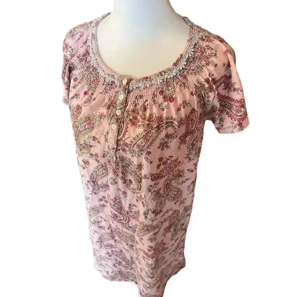 Aria Collection nightgown pink paisley 100% cotton size medium - Picture 4 of 9